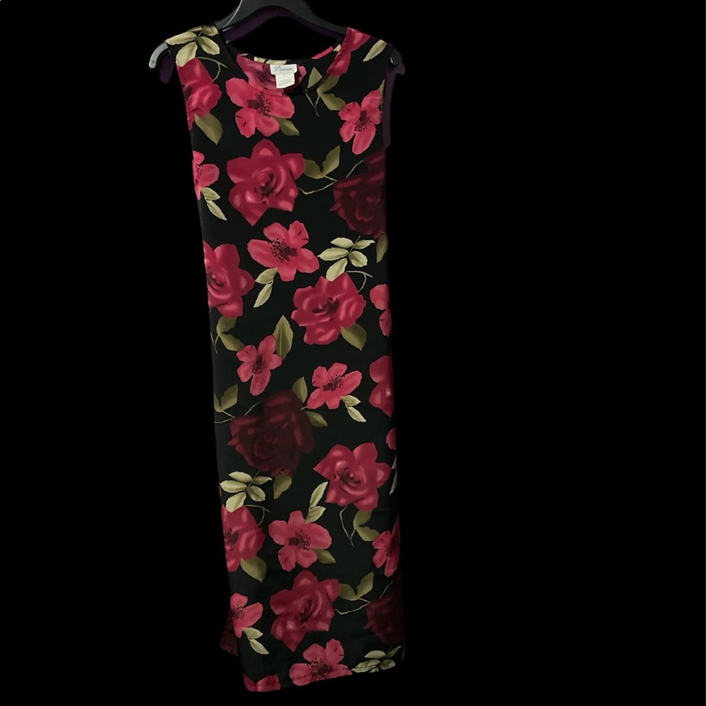 90s y2k black and pink floral maxi dress